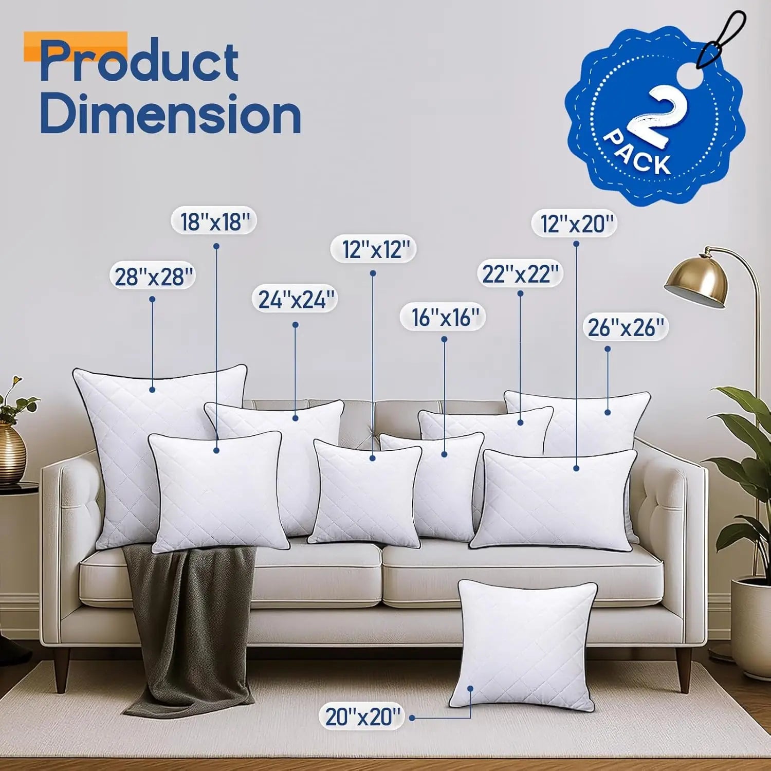 Decor Pillow Inserts 18x18 (2-Pack)